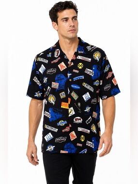 Gorilla Wearfare Train Print Camp Shirt Men’s L Rockabilly Bowling Retro